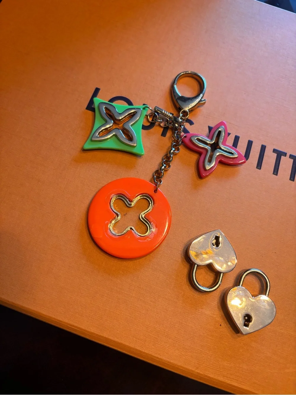 Louis Vuitton Retro Keychain with Multicolor Charm & Heart locks & Key
